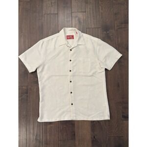 Woody's Retro Lounge Mens Size L White Hawaiian Short Sleeve Button Shirt Floral